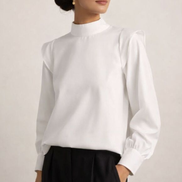 Everlane Tops - Everlane Shirt Women 8 NWT White The Wing Shoulder Mockneck Silky Cotton Blouse